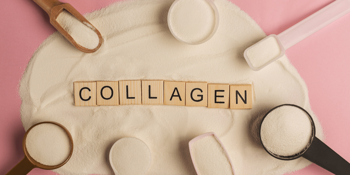 collagen powder with the word collagen spelled out in tiles