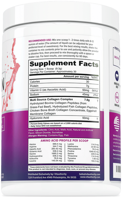 Multi Collagen Peptides - Strawberry - Vitauthority