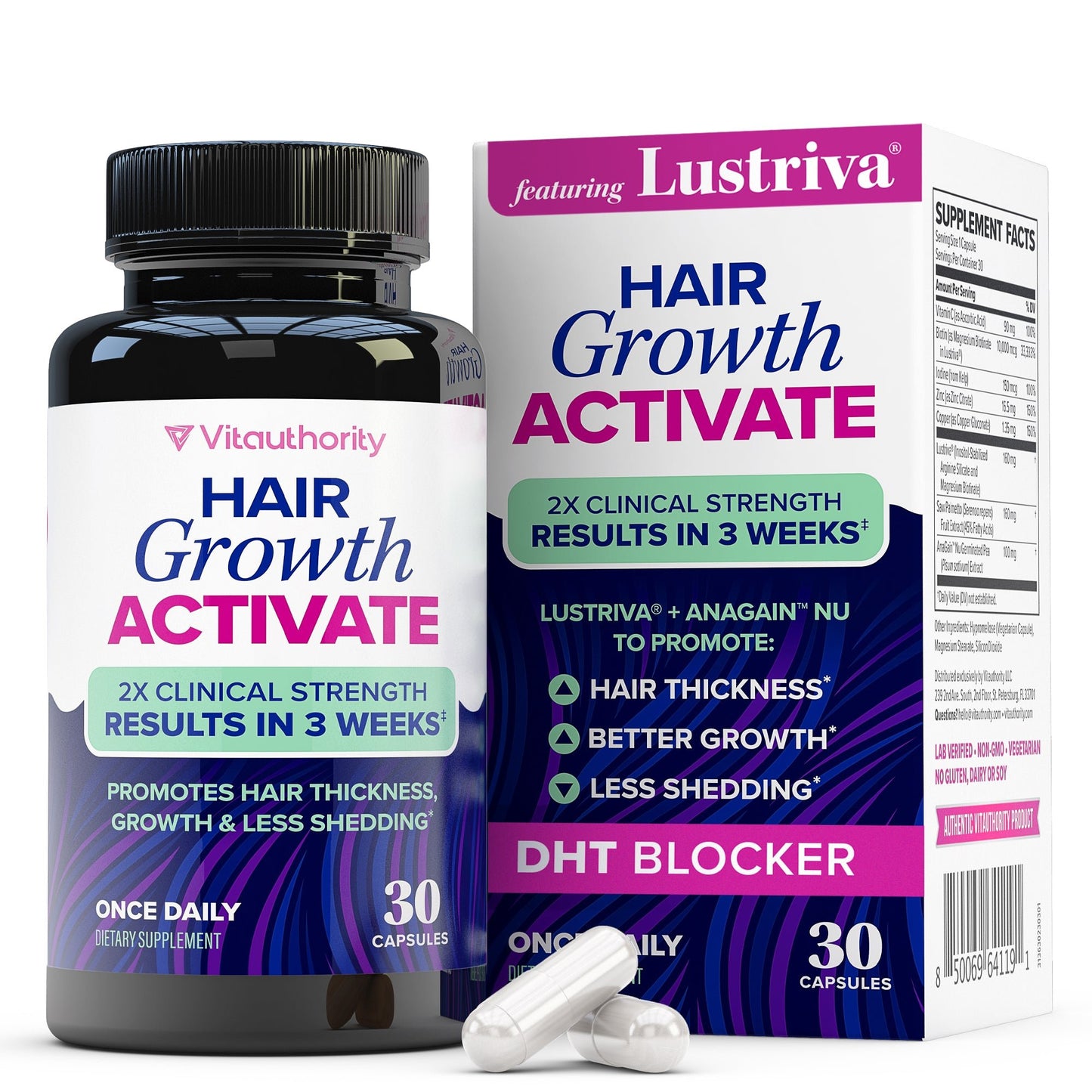 Vita Authority Hair Growth Activate supplement bottle and packaging on a white background
