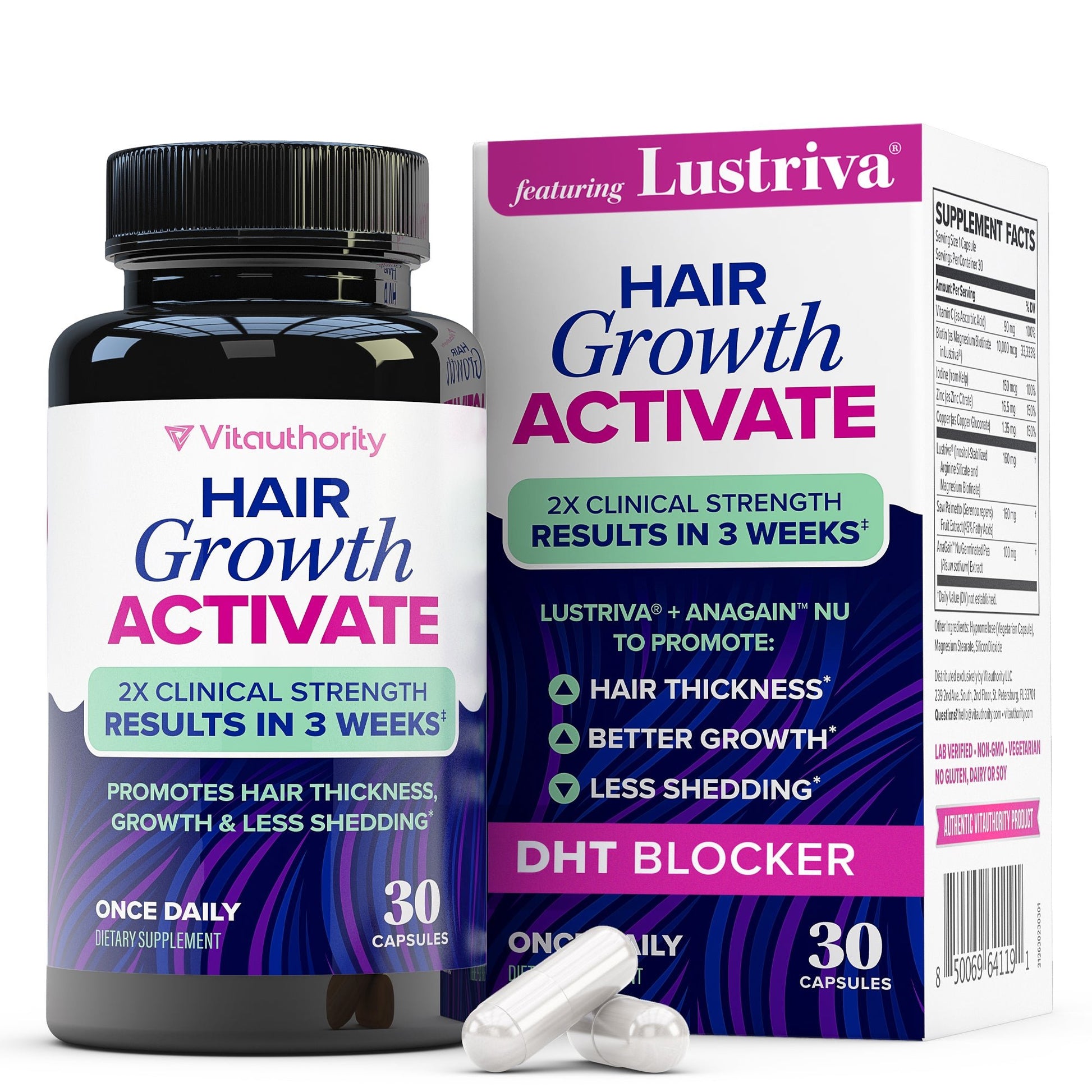 Vita Authority Hair Growth Activate supplement bottle and packaging on a white background