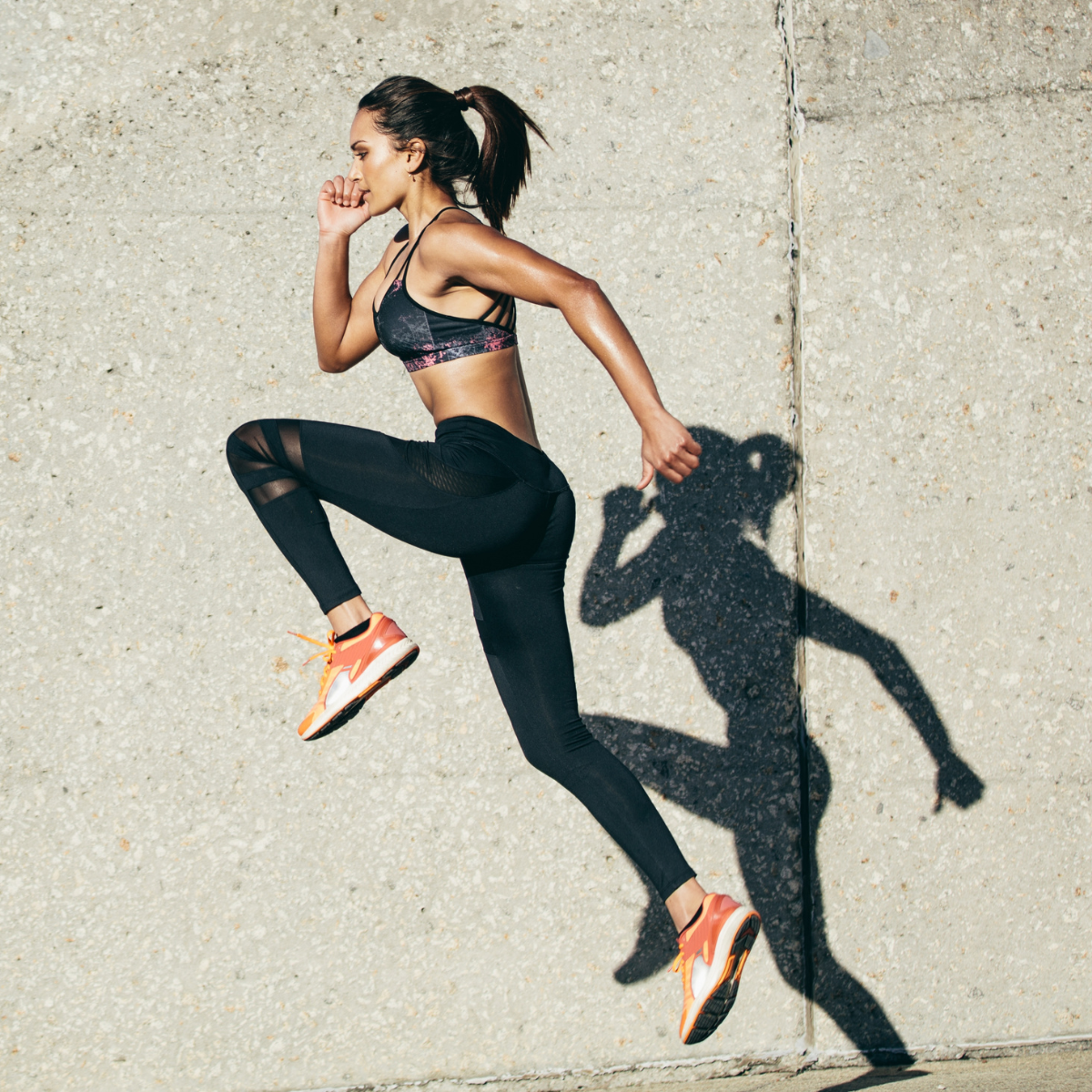 Women in gym gear sprinting and high steps