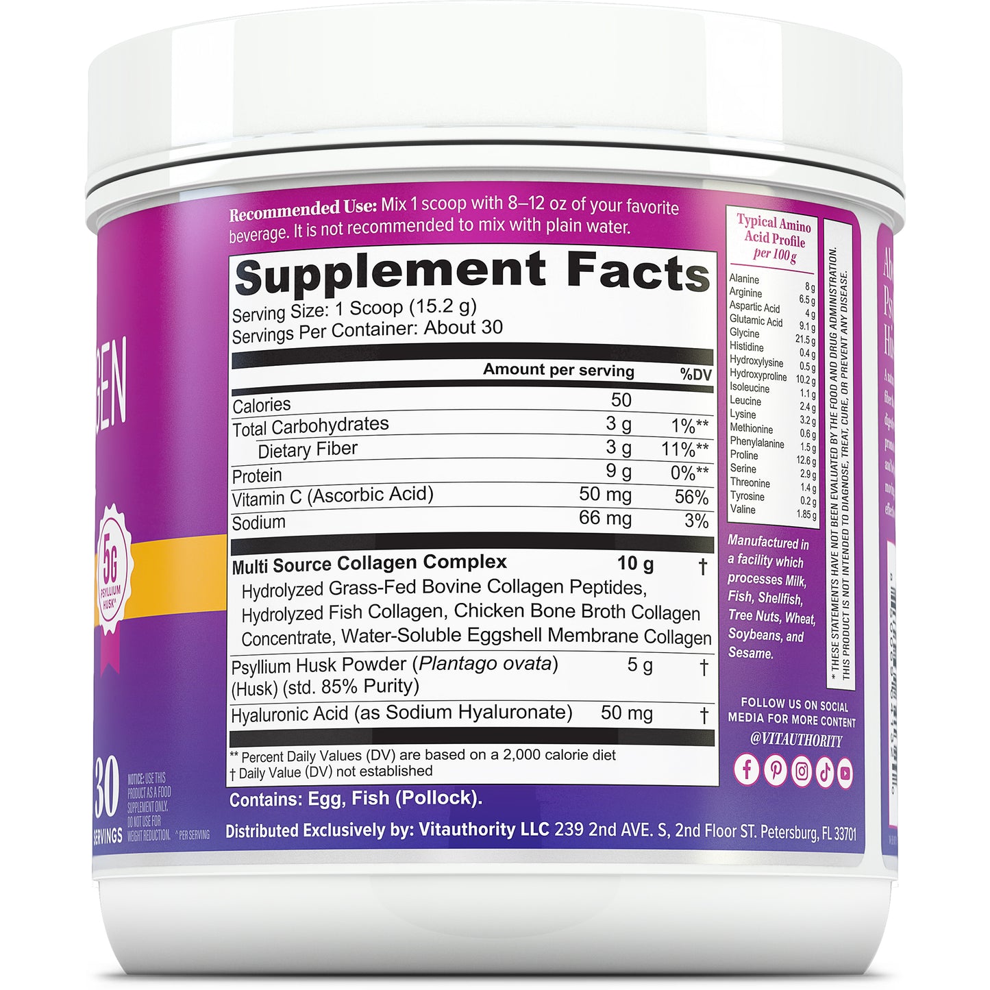 Multi Collagen Protein + Fiber - Vitauthority