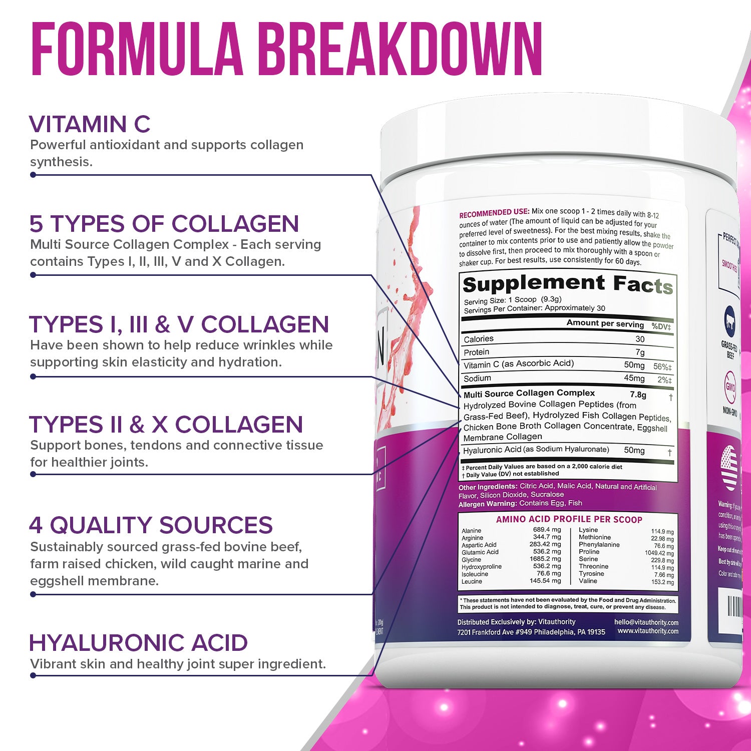 Multi Collagen Peptides - Strawberry - Vitauthority