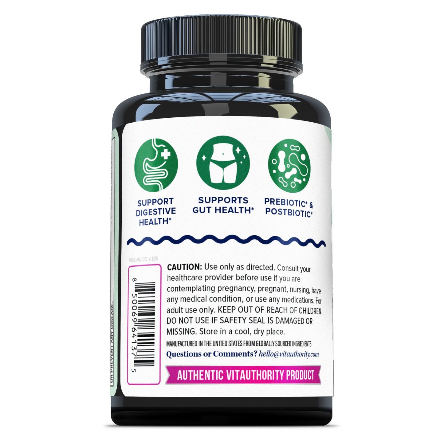 Akkermansia + Pre & Probiotics Benefits on Bottle Back