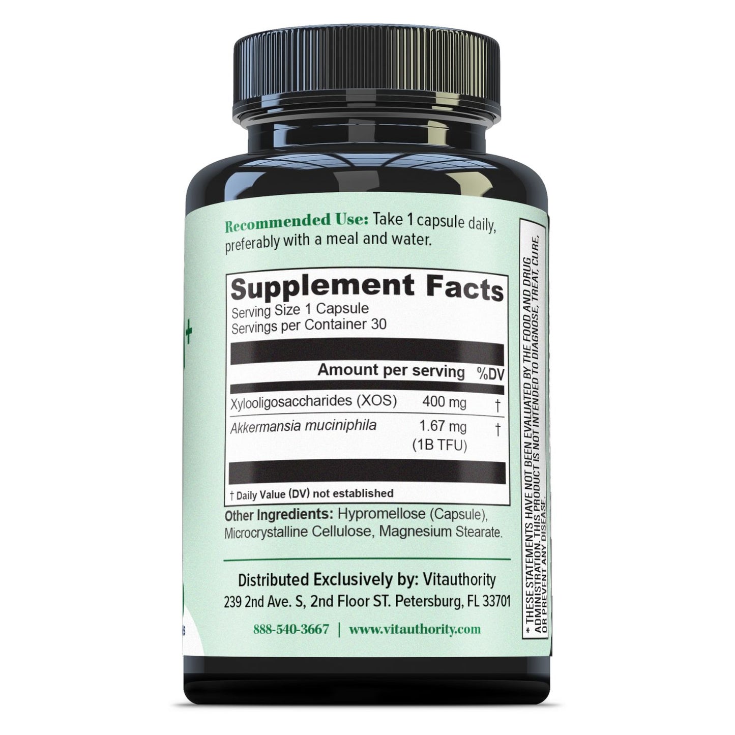 Akkermansia + Supplemental Fact Panel Side Bottle