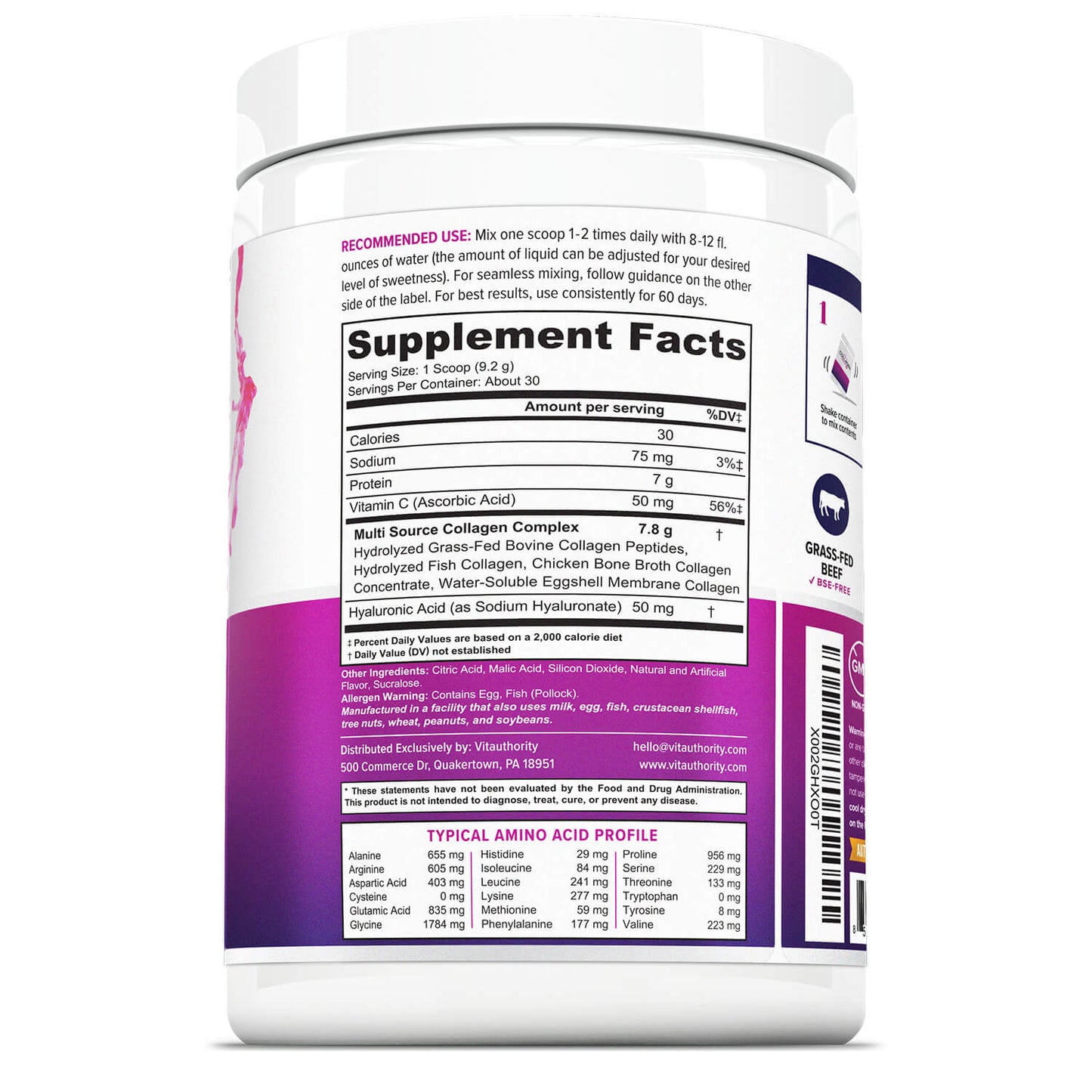 Multi Collagen Peptides - Pink Lemonade - Vitauthority
