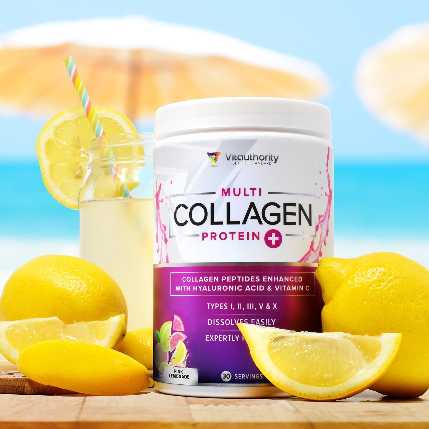 Multi Collagen Peptides - Pink Lemonade - Vitauthority